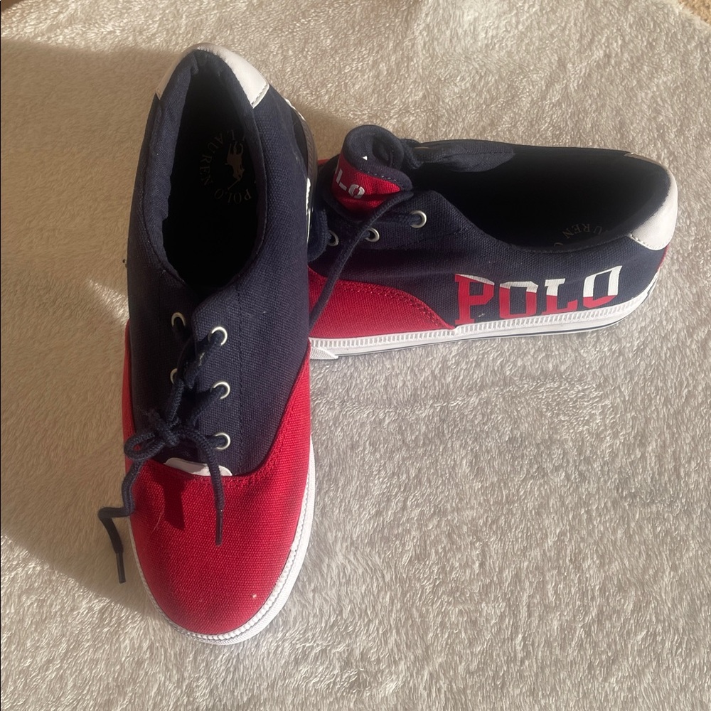 Polo by Ralph Lauren Navy and Red Canvas Lace-Up Sneakers